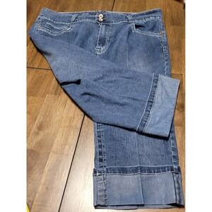 Angels Womens Blue Denim Capri Jeans Cropped Cuffed Embellished Pockets Size 16